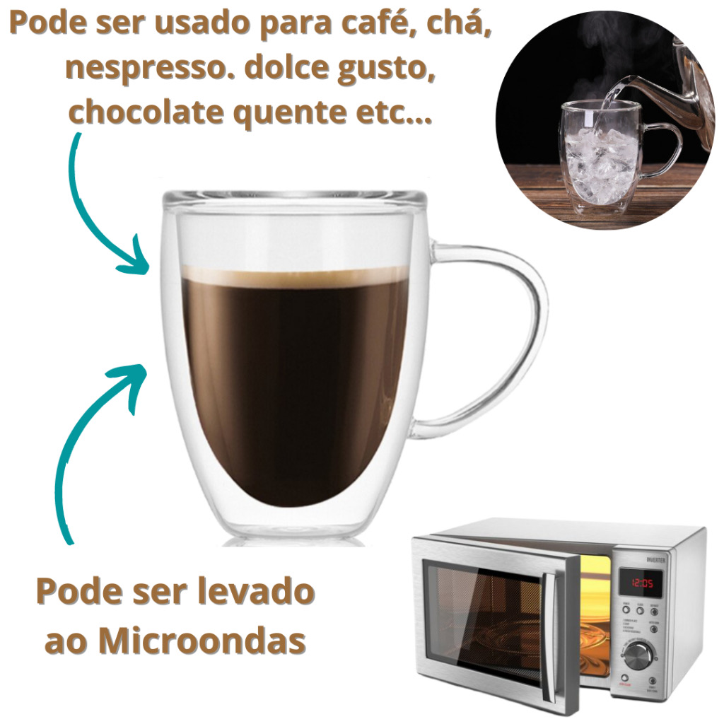 Kit 2 xícaras café vidro duplo 350 ml