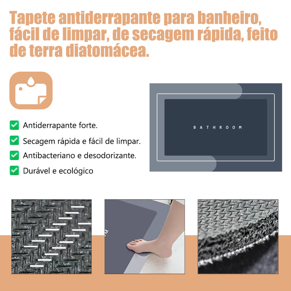 Tapete de banheiro absorvente antiderrapante secagem rápida